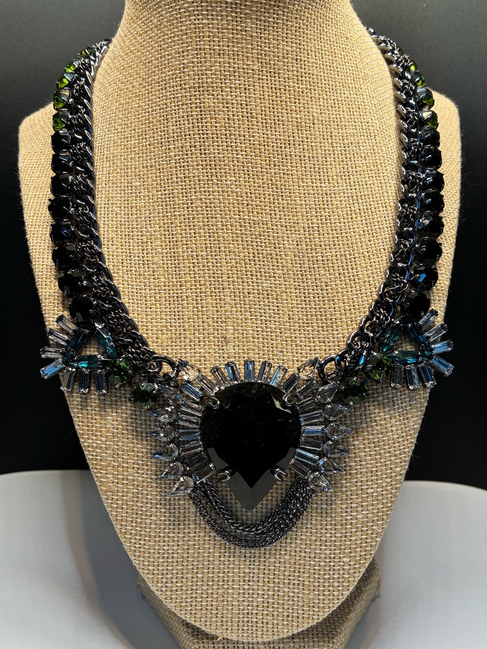 Vintage BCBG MaxAzria Black Crystal Heart Necklace - Women Jewelry
